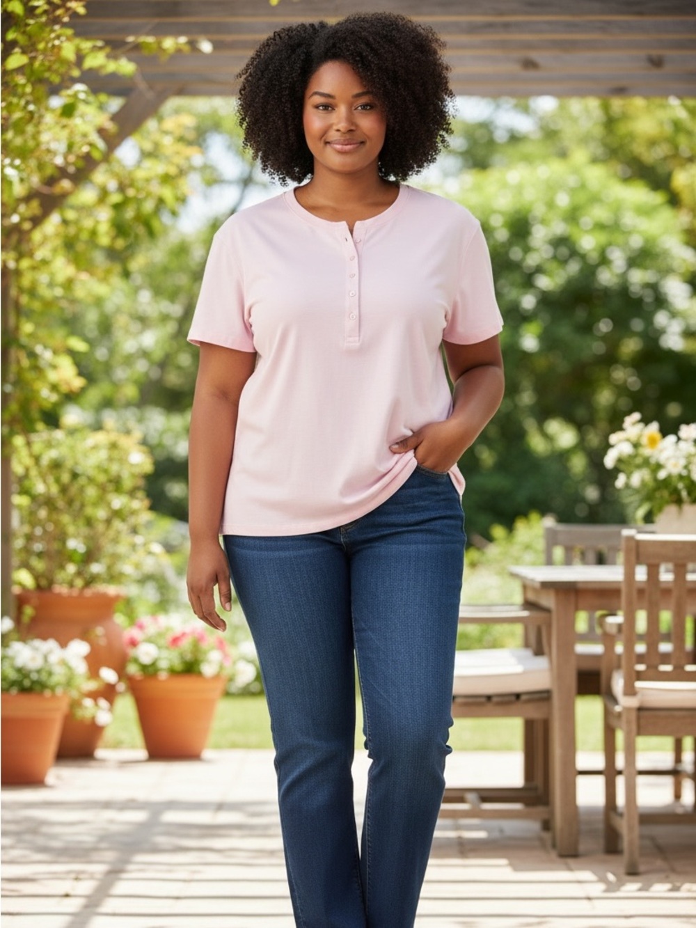 Calvin Klein Jeans Women's Light Pink Button Henley Top size xxl